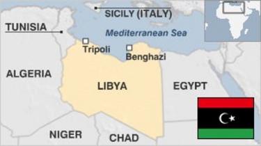 Mappa della Libia con bandiera dell'era pre-Gheddafi