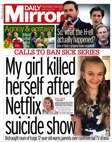 Front page of the Mirror