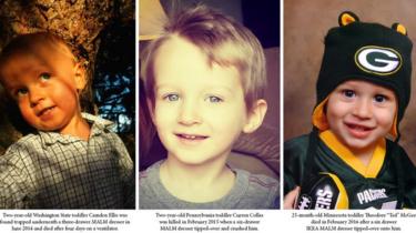 Camden Ellis, Curren Collas and Ted McGee were killed by falling dressers