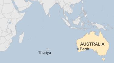 Map showing approximate location of the Thuriya at 02:28 GMT on Saturday