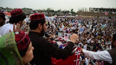 Pashtun Protection Movement demonstrators gather at a public rally in Peshawar on April 8, 2018.