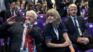 Boris Johnson's family - father Stanley, sister Rachel and fellow Tory MP Jo - attended the announcement