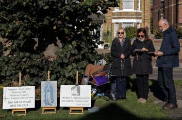 Anti-abortion protesters continue a vigil outside a Marie Stopes Abortion Clinic on 27 October 2017 in London