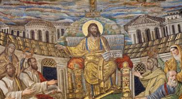 Jézus mozaikja a Santa Pudenziana templom tanára a 4.századból - a 16. században restaurálták