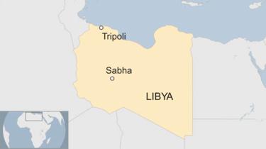 A map of Libya highlighting the cities of Sabha and Tripoli