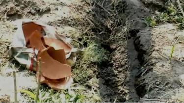 The broken pot in which the baby was buried