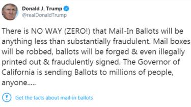 Donald Trump's tweet and Twitter's warning sign below the post