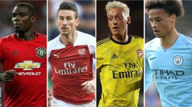 Paul Pogba, Laurent Koscielny, Mesut Ozil and Leroy Sane