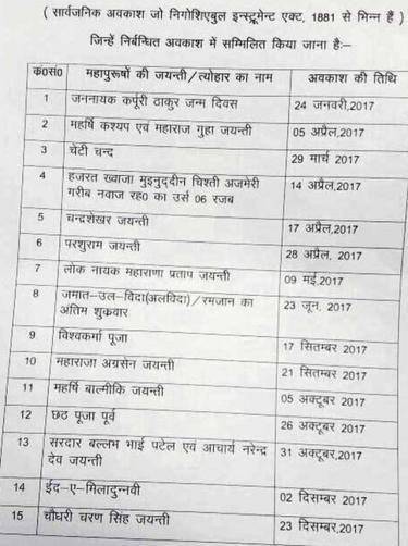 रद्द की गईं छुट्टियों की सूची