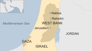 Map of Israel and West Bank showing locations of Rehelim and Nablus