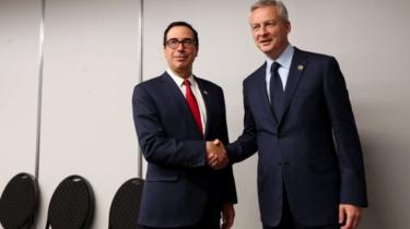 Mnuchin (waa ninka bidixeeyaleft) iyo Bruno Le Maire oo ku kulmay shirka G20 ee Buenos Aires