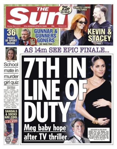 Front page of the Sun