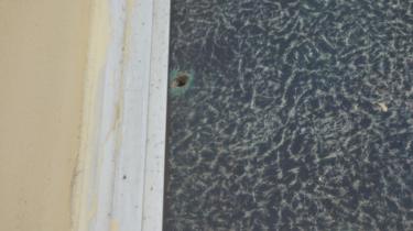 Bullet holes on St Peter's Lutheran Church in Monrovia