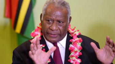 Vanuatu President Baldwin Lonsdale speaks at a press conference at Vanuatu International Airport