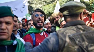 Veteran soldiers from Algeria's civil war take part in a demonstration against ailing President Abdelaziz Bouteflika in the capital Algiers on March 29, 2019