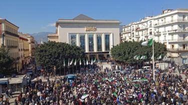 Algerians participate in a protest rally against ailing president's bid for a fifth term in power, in the north-eastern city of Annaba on 3 March.