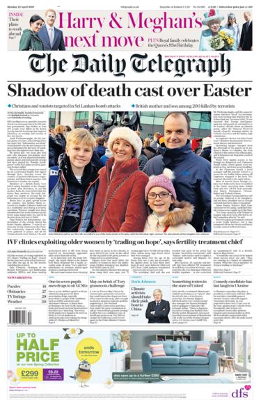 Telegraph front page 22/04/19