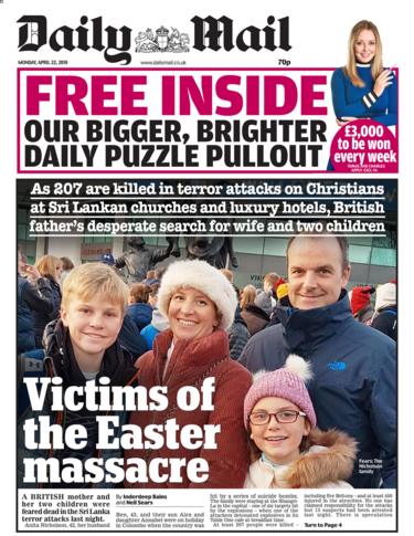 Daily Mail front page 22/04/19