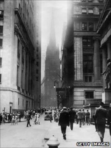 Photo dated 1929, released 28 October 2004, showing a view of Wall Street in New York during the financial crisis