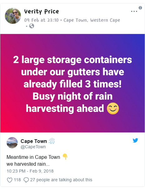 Twitter post by @CapeTown: Meantime in Cape Town 👇we harvested rain... 