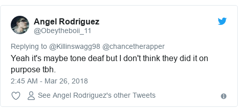 Twitter post by @Obeytheboii_11: Yeah it's maybe tone deaf but I don't think they did it on purpose tbh.