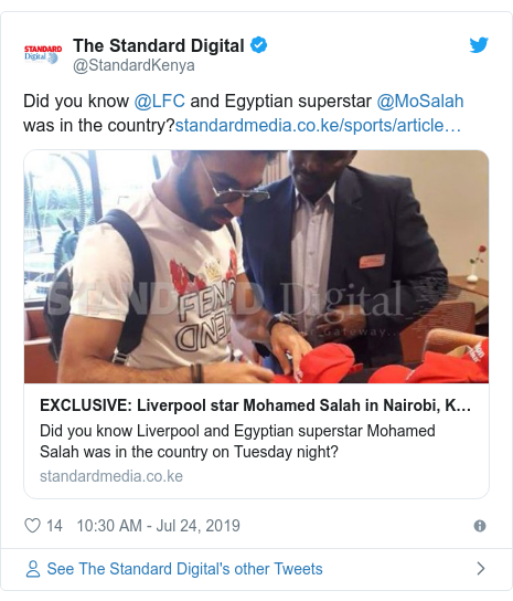 Ujumbe wa Twitter wa @StandardKenya: Did you know @LFC and Egyptian superstar @MoSalah was in the country?