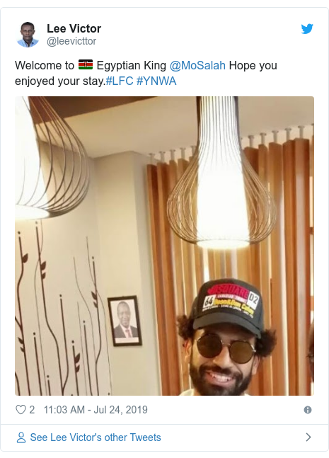 Ujumbe wa Twitter wa @leevicttor: Welcome to 🇰🇪 Egyptian King @MoSalah Hope you enjoyed your stay.#LFC #YNWA 