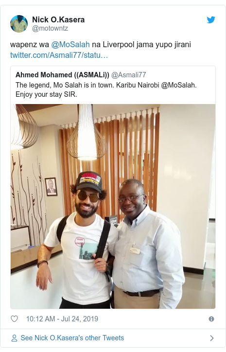 Ujumbe wa Twitter wa @motowntz: wapenz wa @MoSalah na Liverpool jama yupo jirani 