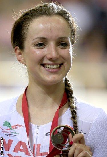 Elinor Barker is all smiles after securing bronze in the women's 10km scratch race.