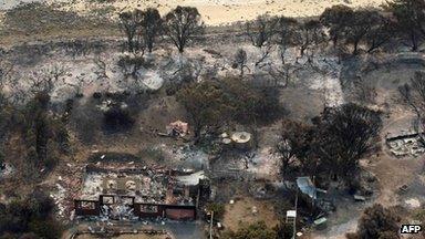 Aerial image of Boomer Bay area after wildfires in Tasmania