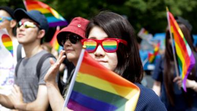 Participants attend the rainbow pride parade on 8 May 2016 in Tokyo, Japan