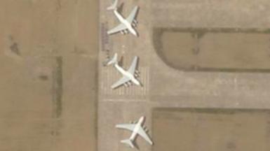 Satellite image of planes at airport in Pyongyang