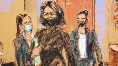 Ghislaine Maxwell is seen entering the trial in a court sketch