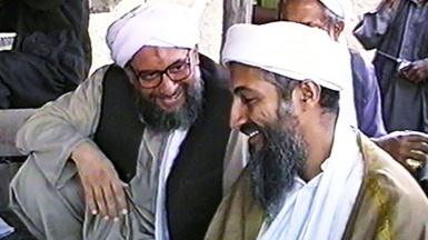 Ayman al-Zawahiri and Osama bin Laden after a press conference on May 26, 1998