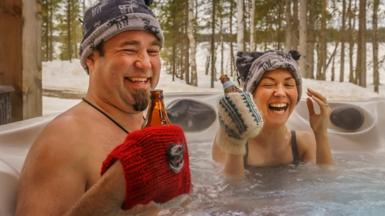 Finnish couple in a hot tub