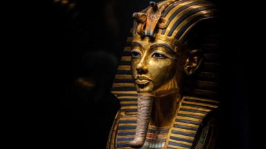 Gold burial mask of the ancient Egyptian New Kingdom Pharaoh Tutankhamun