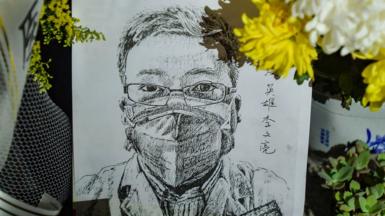 A hand-drawn portrait of Dr Li Wenliang