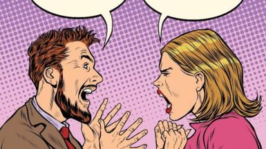Pop art of a man and a woman arguing