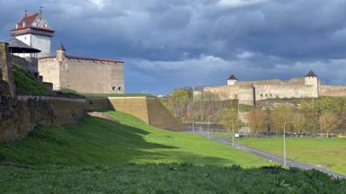 Hermann Castle, also known as Narva Castle (L) and Ivangorod Fort (R)