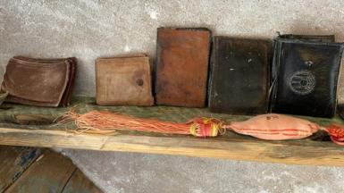 Wallets on a shelf