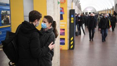 Couple in Kyiv metro station