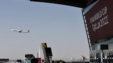 Plane taking off in Qatar.