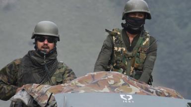 An Indian army vehicle on the highway to Leh region.