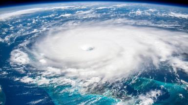 Satellite view of hurricane Dorian, year 2019 - stock photo