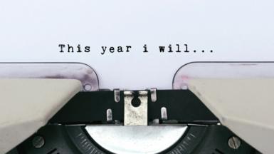 Typewriter with 'This year I will..' message