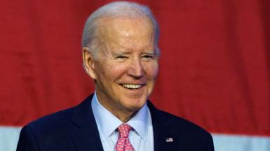 US President Joe Biden ahead of serving Friendsgiving Dinner with military personnel and their families at Naval Station Norfolk, in Norfolk Virginia, USA, 19 November 2023