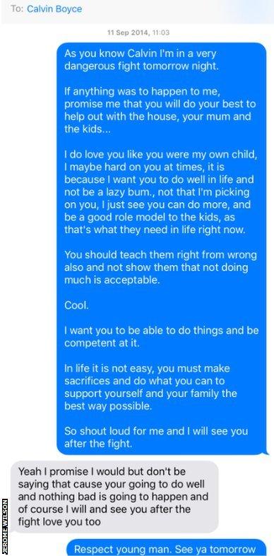 Jerome Wilson's text to his girlfriend's son