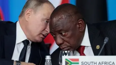 Vladimir Putin and Cyril Ramaphosa at a Russia-Africa summit in Sochi in 2019
