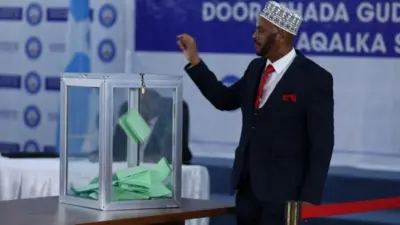 Members of the Senate vote to choose a speaker during an intense contest for Mogadishu