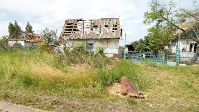 A destroyed house in Neskuchne, eastern Ukraine. Photo: 13 June 2023